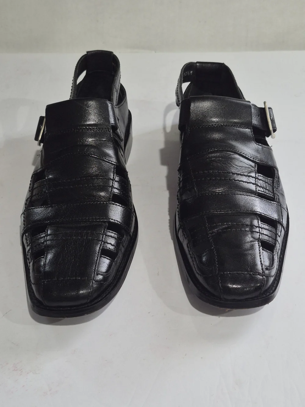 Men's Black Leather Buckle Dress Sandals
